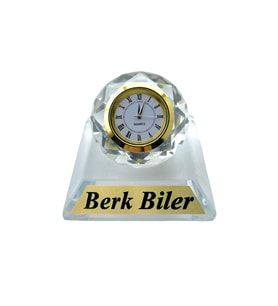 Kişiye Özel Tasarım Kristal Cam Kaideli Masa Saati, Kaideli Saat, Cam Kaideli Saat, Cam Saat, Kristal Saat, Masa Saati, Kaideli Saat, Ofis Saat, Hediye Saat, Ofis Hediyesi, İş Hediyesi, Doğum Günü Hediyesi