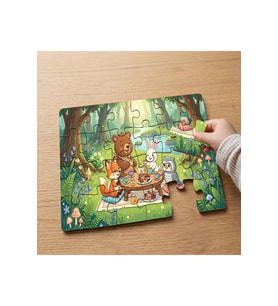 Ormanda Piknik Yapan Sevimli Hayvanlar Tasarımlı 24 Parça Ahşap Çocuk Puzzle