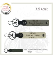 Motor Severlere Özel, İsim Plaka ve 0 Rh (-) Kan Grubu Yazılı x2 Anahtarlık Set, Kül Gri-S Kahve-Ysl (Çok Renkli)