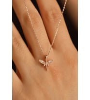 Zirkon Taşlı Rose Minimal Yusufcuk Gümüş Kolye