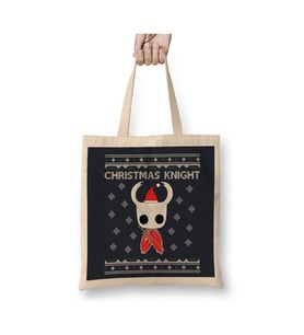 Christmas Hollow Knight Knit Yılbaşı Beyaz Bez Çanta Uzun Saplı Alışveriş Çantası