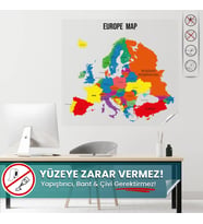 Avrupa Haritası, İz Bırakmaz, Yapışkansız Kendiliğinden Tutunan, Pratik, Statik Akıllı Kağıt Harita