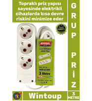 #Priz Dayanıklı Isıya Dirençli Beyaz Güvenli Uzatma Kablosu 3'lü Topraklı 3 Metre Kablolu Grup Priz