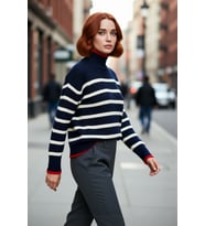 Kadın Oversize Dik Yaka Çizgili Triko Kazak Uzun Kollu Kışlık Rahat Basic Giyim Kaliteli Şık