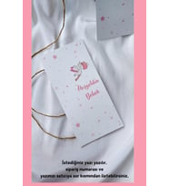 50 Adet Pembe Leylek Makrome Kartı - İstediğiniz Yazı Yazılır - 9x19cm (Kahverengi)