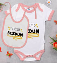 BK Kids Bezdum Tasarımlı Pembe Bebek Body Zıbın ve Mama Önlüğü Hediye Seti-5