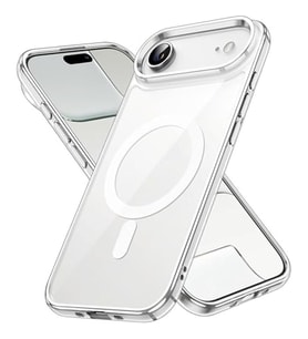 Coverzone iPhone 17 Air ile uyumlu K?l?f ?effaf M-Tacsafe Wireless Halka ?eklindeki Magnetik Dizayn MagSafe ile uyumlu Attractive Logo G�steren iPhone 17 Air i�in ?effaf Kapak Mag-Safe
