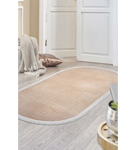 Dijidekor Halı Vizon Stylish Yıkanabilir Saçaklı Oval Kesme İnce Yolluk Kilim Salon Halısı Modeli (Açık Vizon)