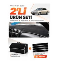 MAZDA 626 (1997-2002) Uyumlu Torpido Örtüsü + Tay Tüyü Bagaj Çantası + Sticker Seti - Siyah Gri