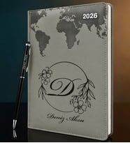 BK Gift Kişiye Özel İsimli Termo Sert Kapak 2026 Gri Ajanda & Kalem -7, Öğretmenler Günü Hediyesi, Yeni İş Hediyesi