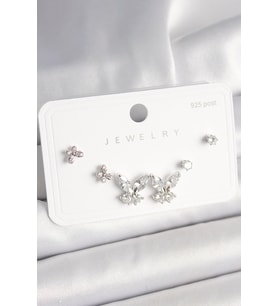 925 Ayar Gümüş Çivi Pirinç Zirkon Taşlı Kelebek Model Kadın Küpe Seti - EBJ250412W32695 (Renksiz)