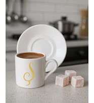 Türk Kahvesi, Espresso, Harf Fincan (Beyaz-Altın El Yazısı)