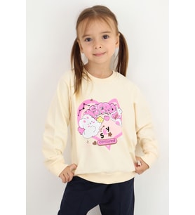 Breeze Kız Çocuk Sweatshirt Kalp Baskılı 2-6 Yaş, Krem