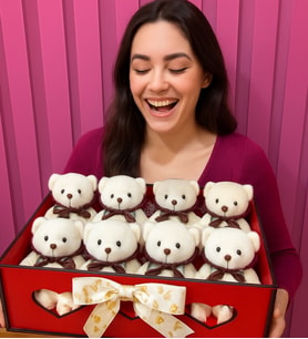 Premium Ahşap Kasada Peluş Ayıcık Buketi - No11