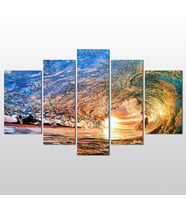 Su Dalgası Ve Gün Batımı  Kanvas Tablo 122x70cm (Karışık)