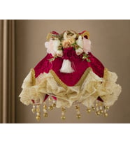 Bordo Kadife Kaplı El Yapımı Çiçekli Klasik Vintage Model Abajur Şapkası