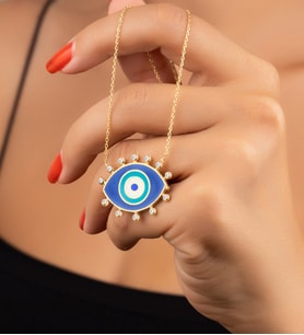 Saklı Takı 925 Ayar Gümüş Gold Taşlı Mineli Nazar Kolye