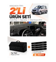 OPEL COMBO (2018-2023) Uyumlu Torpido Örtüsü + Tay Tüyü Bagaj Çantası + Sticker Seti - Siyah