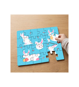 Sevimli Beyaz Paskalya Tavşanları Tasarımlı 24 Parça Ahşap Çocuk Puzzle MPK0674