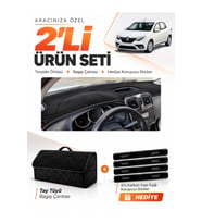 RENAULT SYMBOL KISA TİP 1 (2013-2021) Uyumlu Torpido Örtüsü + Tay Tüyü Bagaj Çantası Seti - Siyah