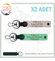 Sürücülere Özel, İsim Plaka ve B Rh (+) Kan Grubu Hediyelik x2' li Anahtarlık Set, Yeşil-Pudra-Laci