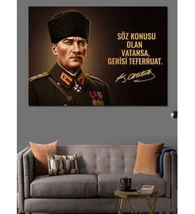 Atatürk Portresi Ve Sözü Dekoratif Kanvas - Mdf Ahşap Tablo