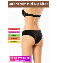 İz Göstermeyen Dikişsiz Kaymaz Toparlayıcı Popo Şekillendirici Kadın Lazer Kesim Midi Slip Külot (Siyah)