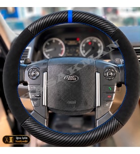 Land Rover Discovery 4 Dikme Direksiyon Kılıfı Alcantara Süet Mat Karbon Mavi Yüzük ve Dikiş 3.0 TDV6-SDV6-HSE-SE 2010-2016