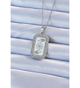 316L Çelik Zincir Gümüş Renk Mineli Zirkon Taşlı Göz Figür Tarot Kolye 5886 - GLST2259-9931