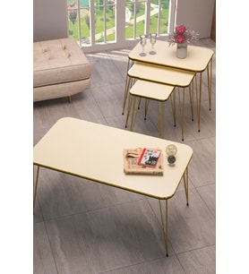 Zigon Sehpa Kr Ve Orta Sehpa Kr Set Çift Gold Krem Tel 1114