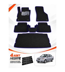 e-biz CHEVROLET AVEO (2012-2015) Uyumlu EVA Oto Paspas Bagaj Paspası Dahil Siyah-Lacivert