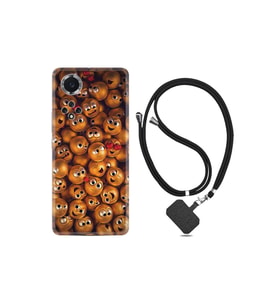 Huawei Nova 9 Kılıf Resimli Desenli Silikon Boyun Askılı Gold Emoji 1877