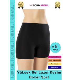 #Korse İz Göstermeyen Lazer Kesim Toparlayıcı Şekillendirici Rahat Yüksek Bel Boxer Korse - 5 Adet (Siyah)