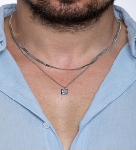 2'li İtalyan Zincirli Zirkon Taşlı Unisex Çelik Kolye