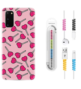 Samsung A02S A03S A10 A12 A13 A21S A22 Kılıf Kablo Koruma Spiral Silikon Heart Lollipop 1414