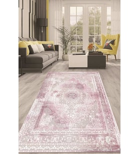 Dijital Kaymaz Taban Yıkanabilir Modern Renkli Salon Halısı Mutfak Halısı Yolluk ND-HT-582 (Pembe)