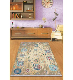 Bej Vintage Dokuma Pamuk Tabanlı Kaymaz Kilim KLM301