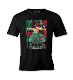 Roronoa Zoro with a Sword in His Mouth Siyah Erkek Tshirt