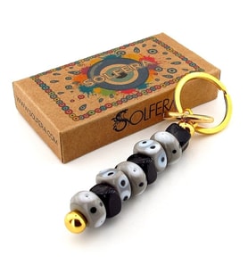 Gri Siyah Orjinal  Cam Nazar Boncuklu Çanta Süsü Charm Anahtarlık KY049