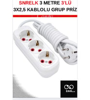SNRELK 3 METRE 3'LÜ CCA KABLOLU DÜZ TOPRAKLI FİŞLİ GRUP PRİZ (Beyaz)