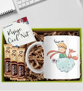 Küçük Prens Kişiye Özel İsimli Kupa Bardak Nescafe Gold Kahve Hediye Seti