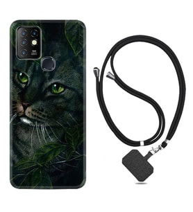 INFINIX Hot 8 9 10 11S Hot 10 Play 10T Kılıf Boyun Askılı Silikon Flowers Cat 1345