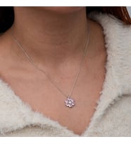 Pembe Zirkon Taşlı Çiçek 925 Ayar Gümüş Kadın Kolye