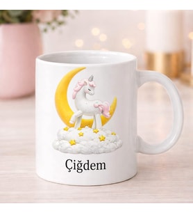 Kişiye Özel Unicorn Ay Tasarımlı İsimli Kupa Bardak