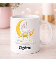 Kişiye Özel Unicorn Ay Tasarımlı İsimli Kupa Bardak