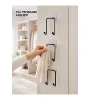 3'lü Duvar Tipi Yapışkanlı Askılık Set