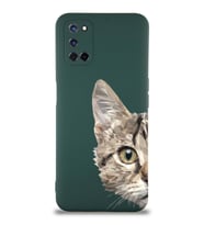 Oppo A72 Uyumlu Lansman Kılıf Catface Tasarımlı İçi Kadife Kapak-Yeşil (Şeffaf)