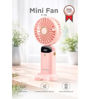 Torima Şarjlı Masaüstü Vantilatör Dijital Göstergeli 90 Derece Katlanabilir Mini Fan F19 Pembe