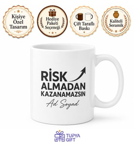Risk Almadan Kazanamazsın Yazılı Girişimci Motivasyon Kupası Hediye Bardak