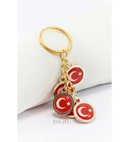 Türk Bayrağı Kırmızı Anahtarlık, Beş Bayraklı Rose Gold Renkli